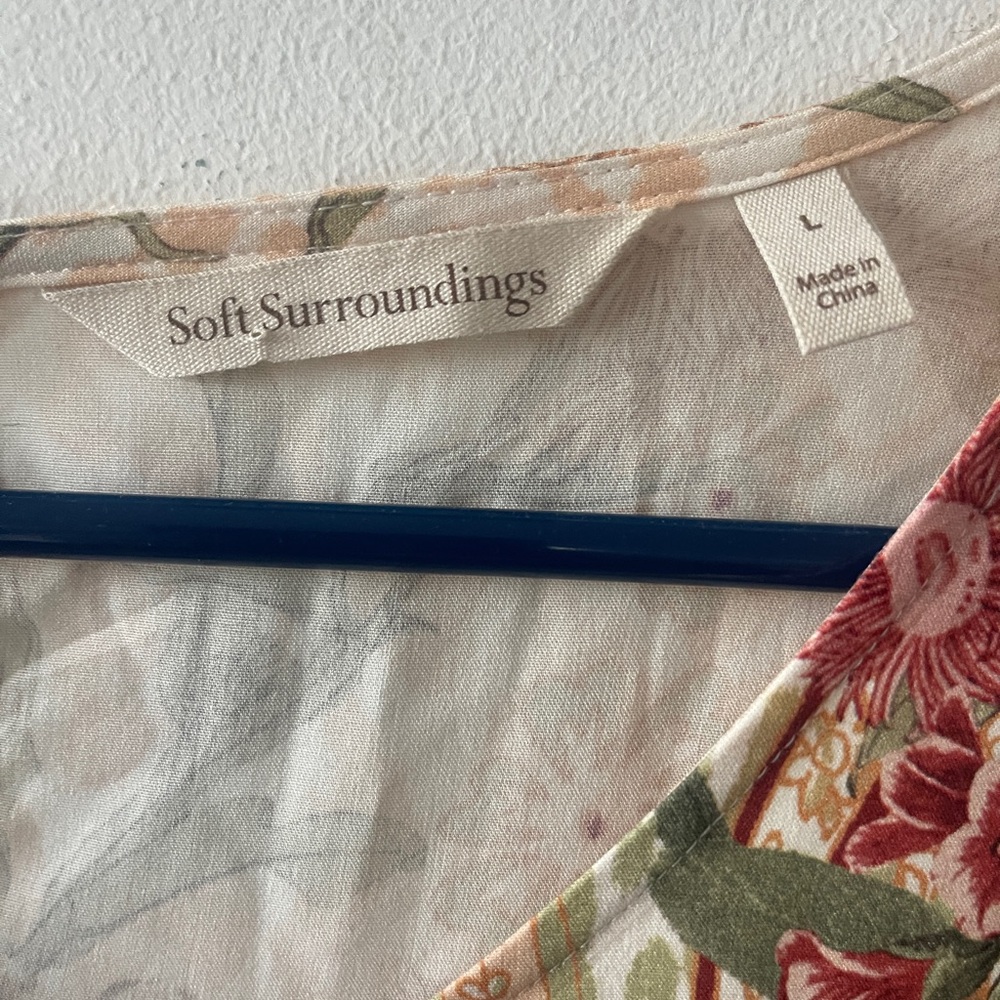 Soft Surroundings Green Yellow Floral Cusabo Top Short Sleeve Top Size large - Picture 4 of 6